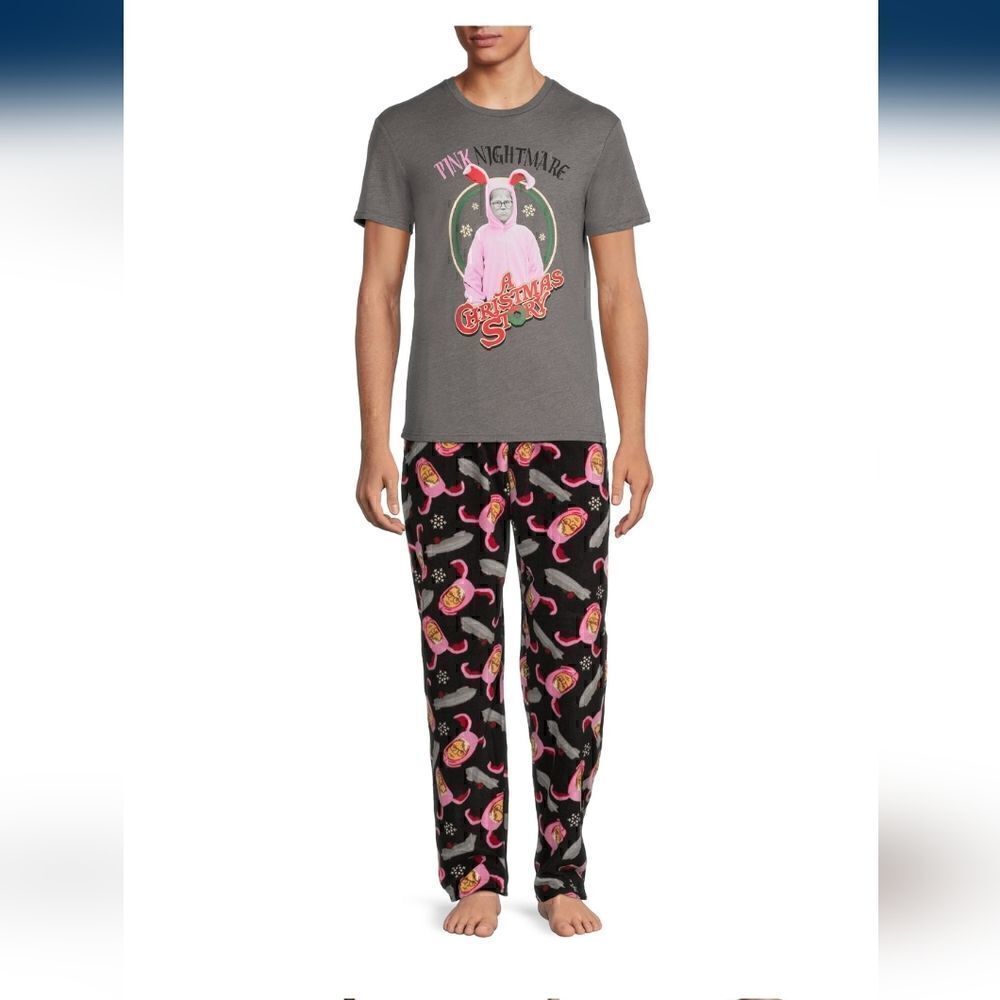 A Christmas Story Mens 2pc Pajama Set Fleece TShirt NWT